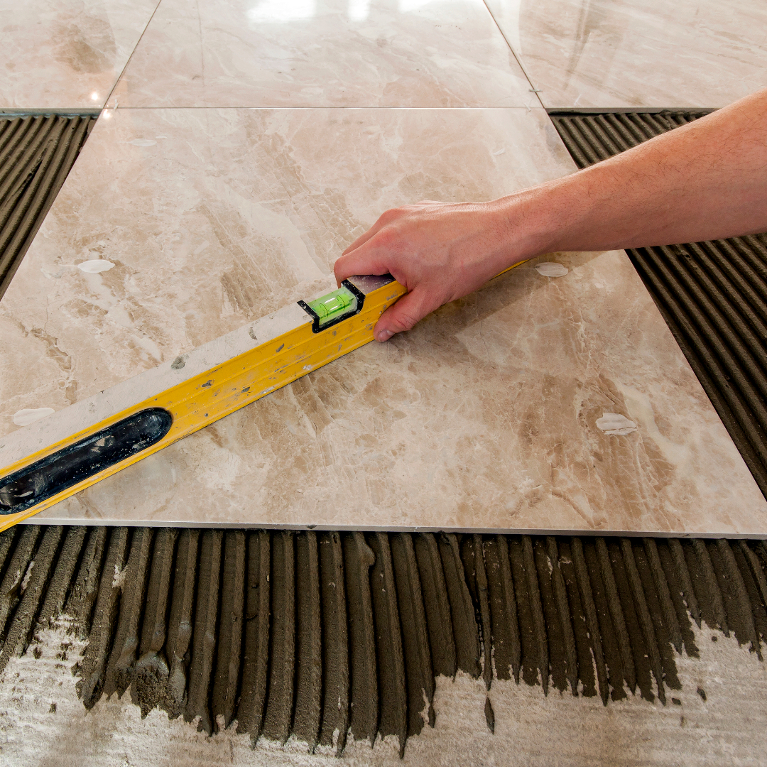 Plattläggning sker med måttstock.